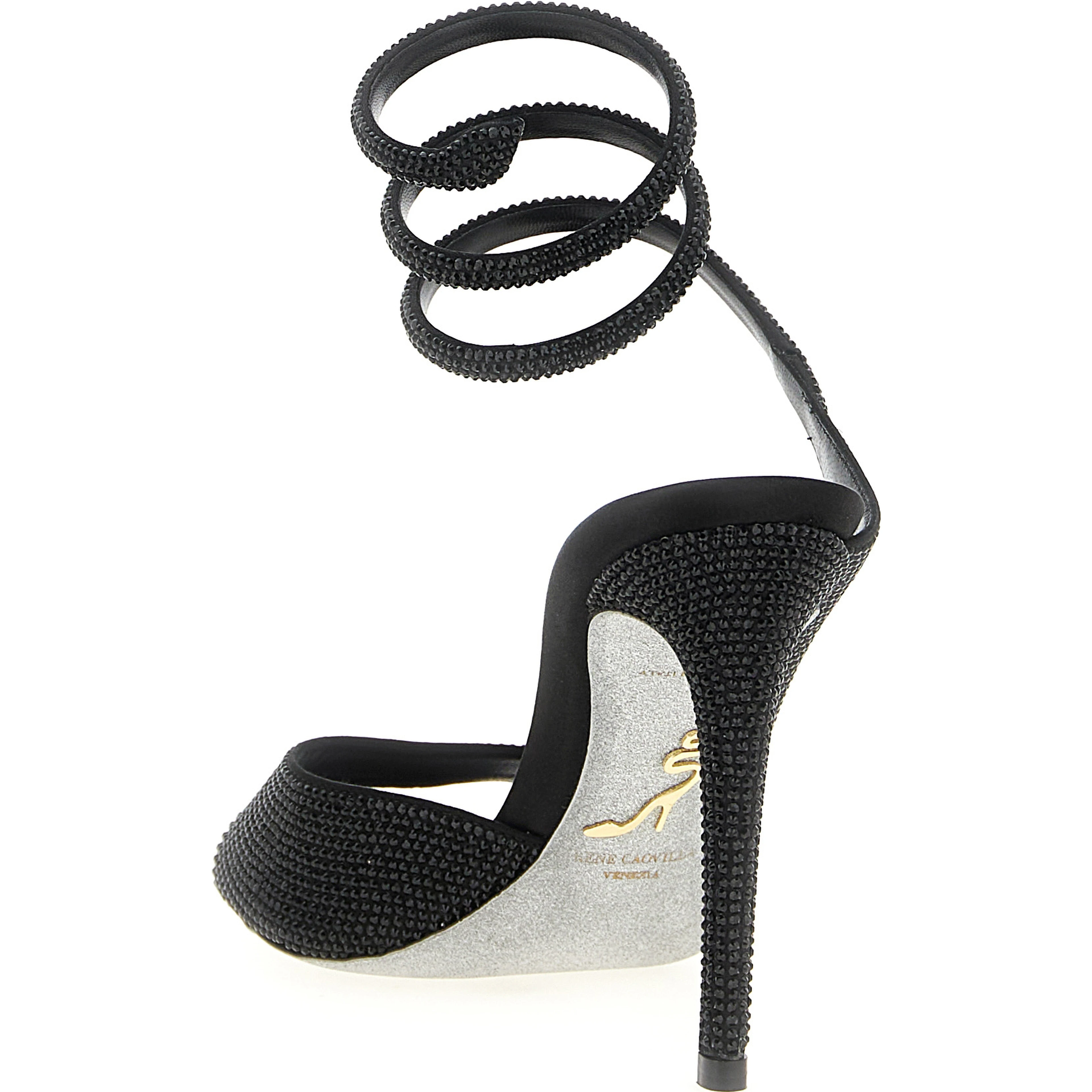 Black Satin Stiletto Heel Sandals
