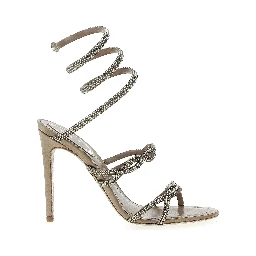 Gray Satin Stiletto Heel Sandals