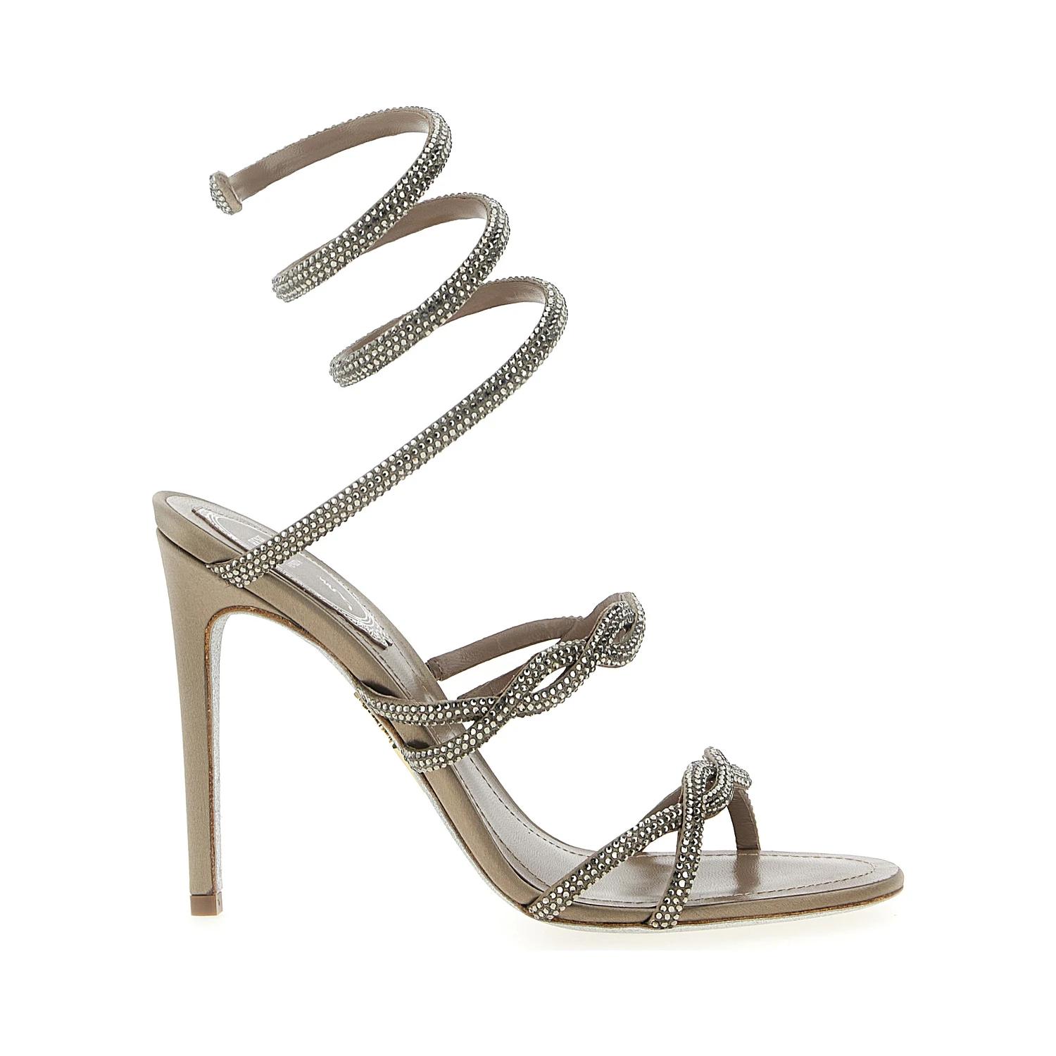 Gray Satin Stiletto Heel Sandals