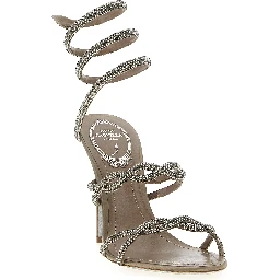 Gray Satin Stiletto Heel Sandals
