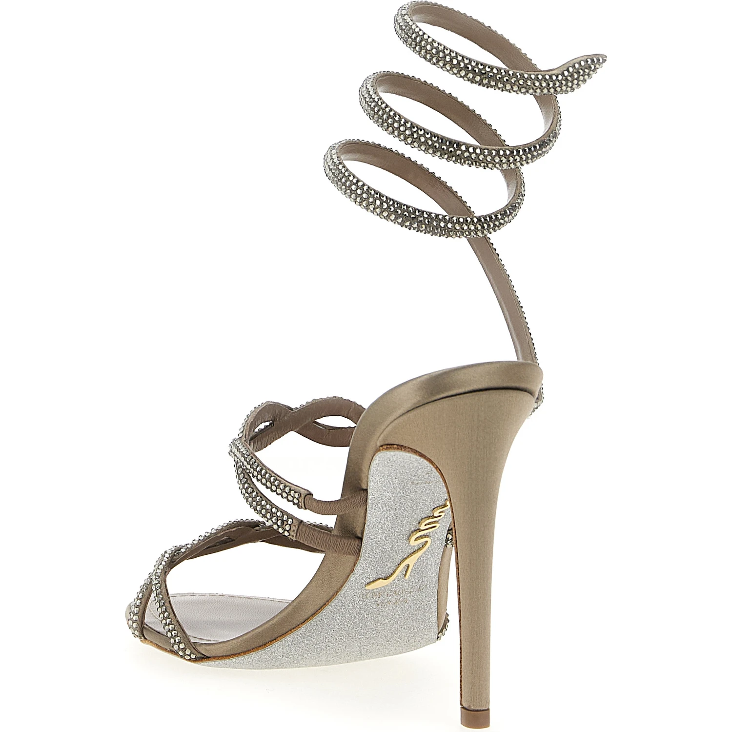 Gray Satin Stiletto Heel Sandals