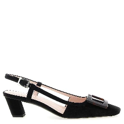 Black Goatskin Mid Heel Pumps