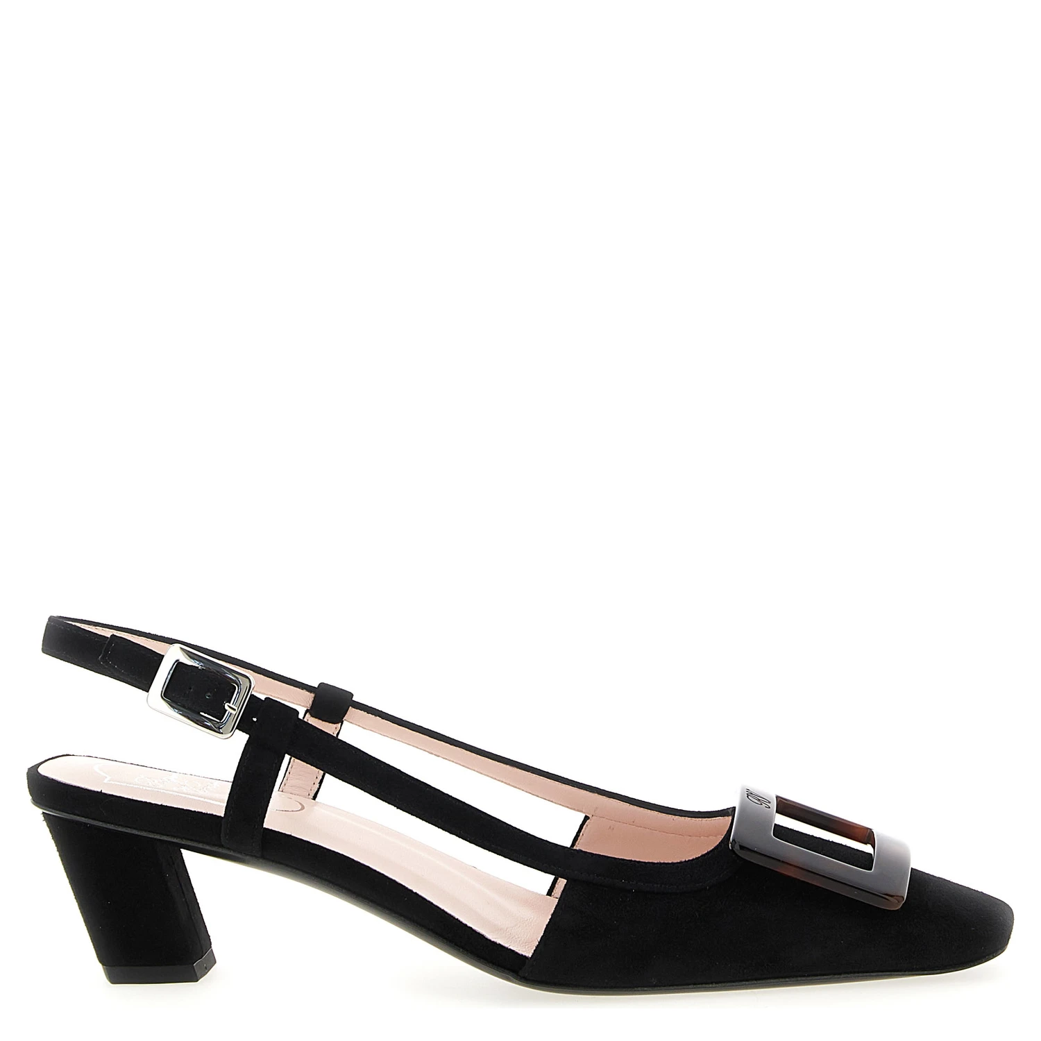 Black Goatskin Mid Heel Pumps