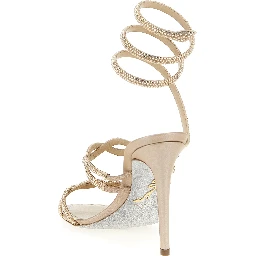Beige Satin Stiletto Heel Sandals