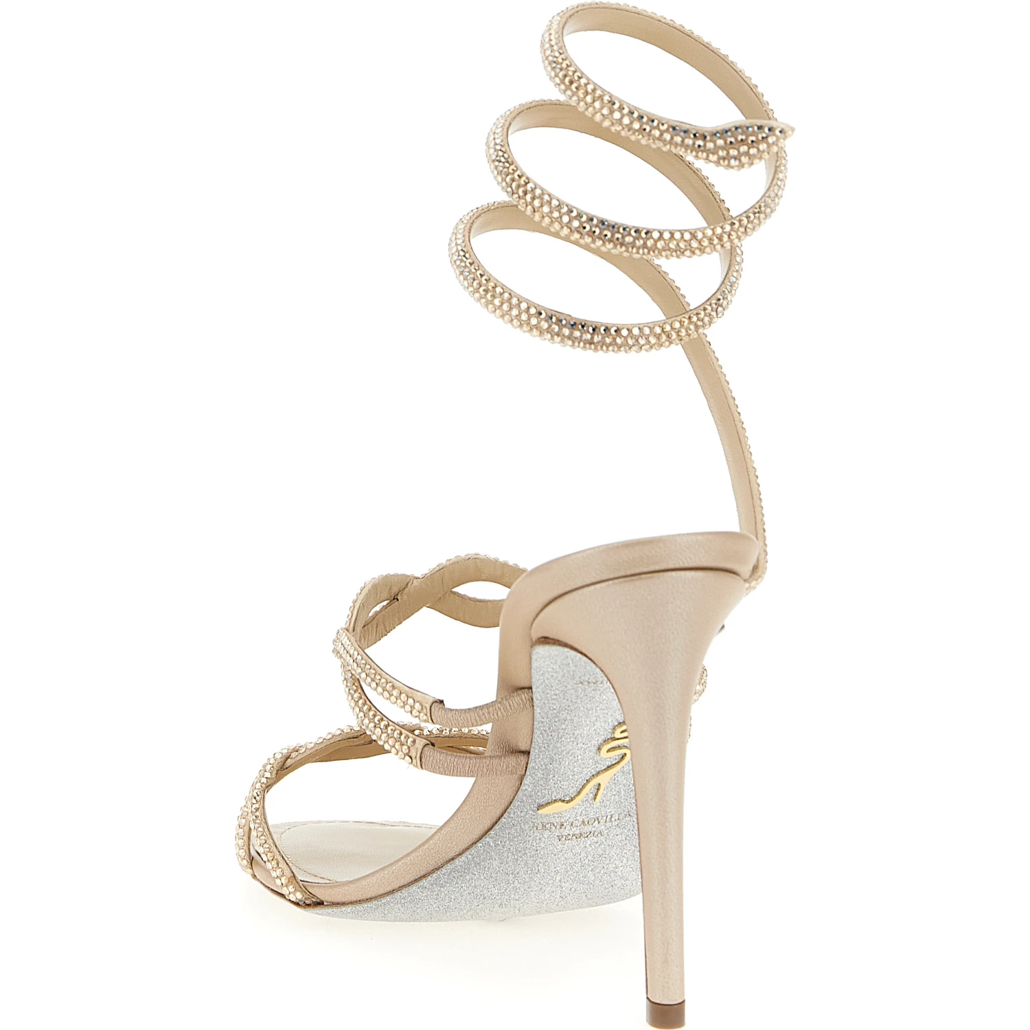 Beige Satin Stiletto Heel Sandals