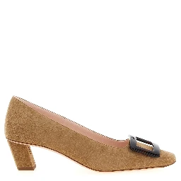 Beige Goatskin Mid Heel Pumps