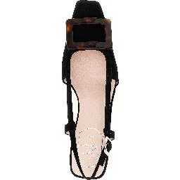 Black Goatskin Mid Heel Pumps