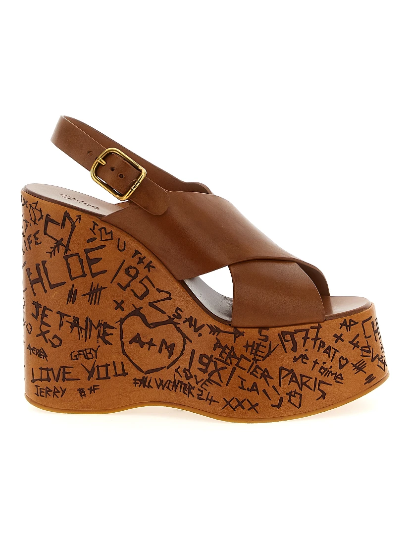 Brown Calfskin Wedge Sandals