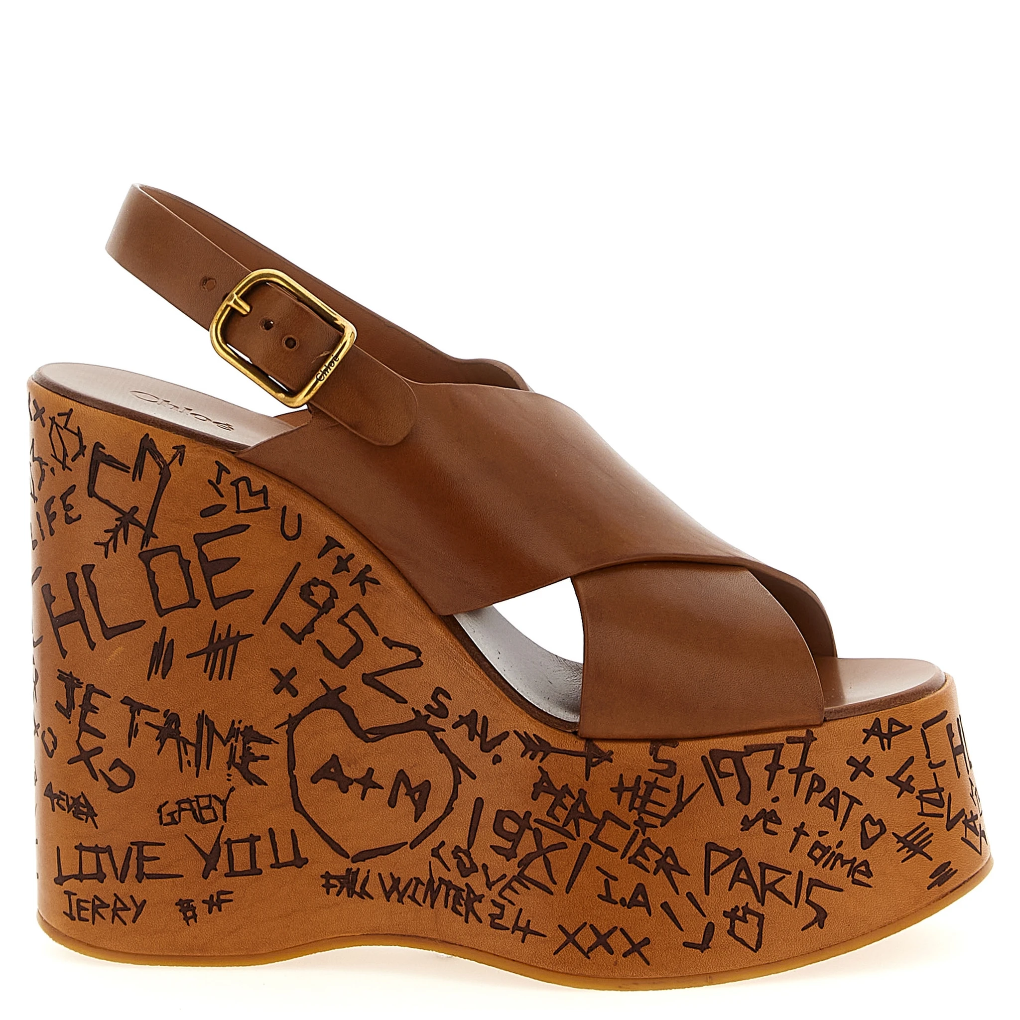 Brown Calfskin Wedge Sandals