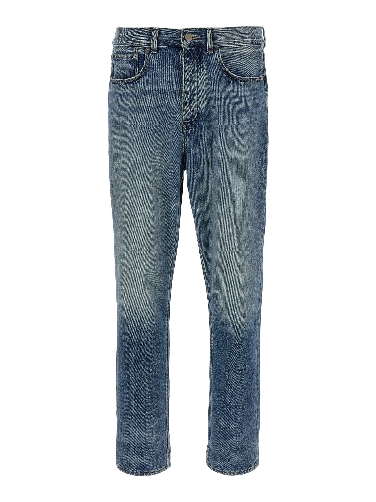 Blue Cotton Straight-Leg Jeans