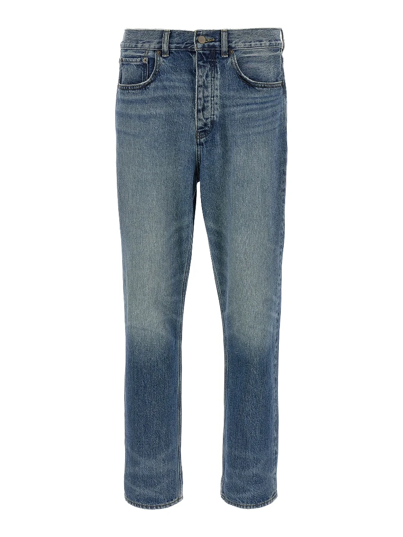 Blue Cotton Straight-Leg Jeans
