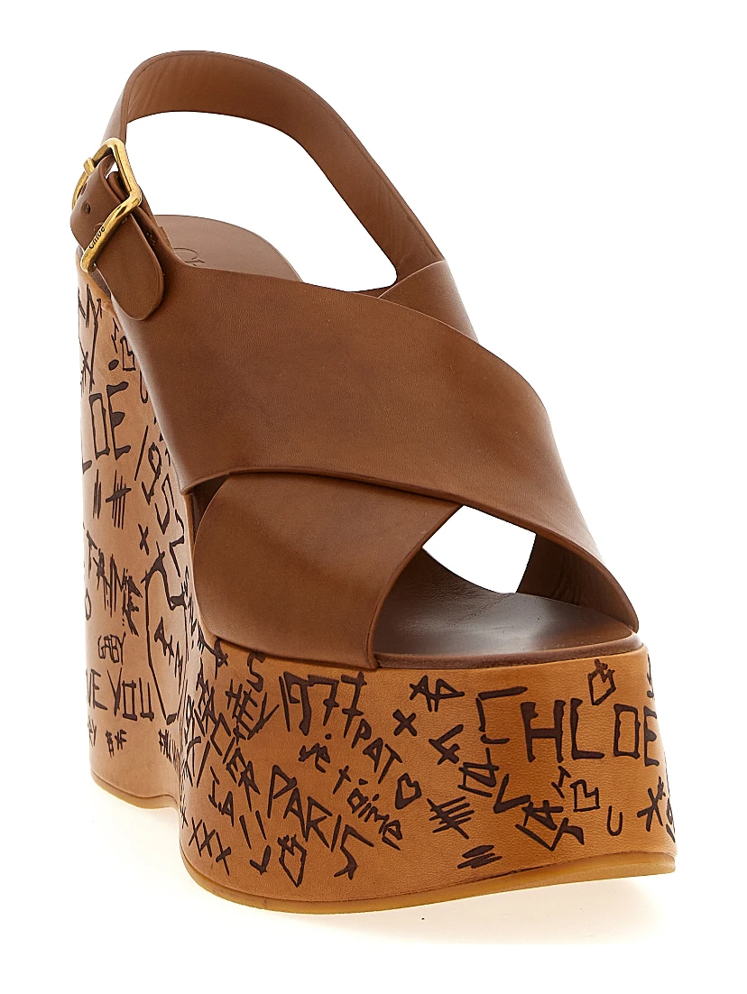 Brown Calfskin Wedge Sandals