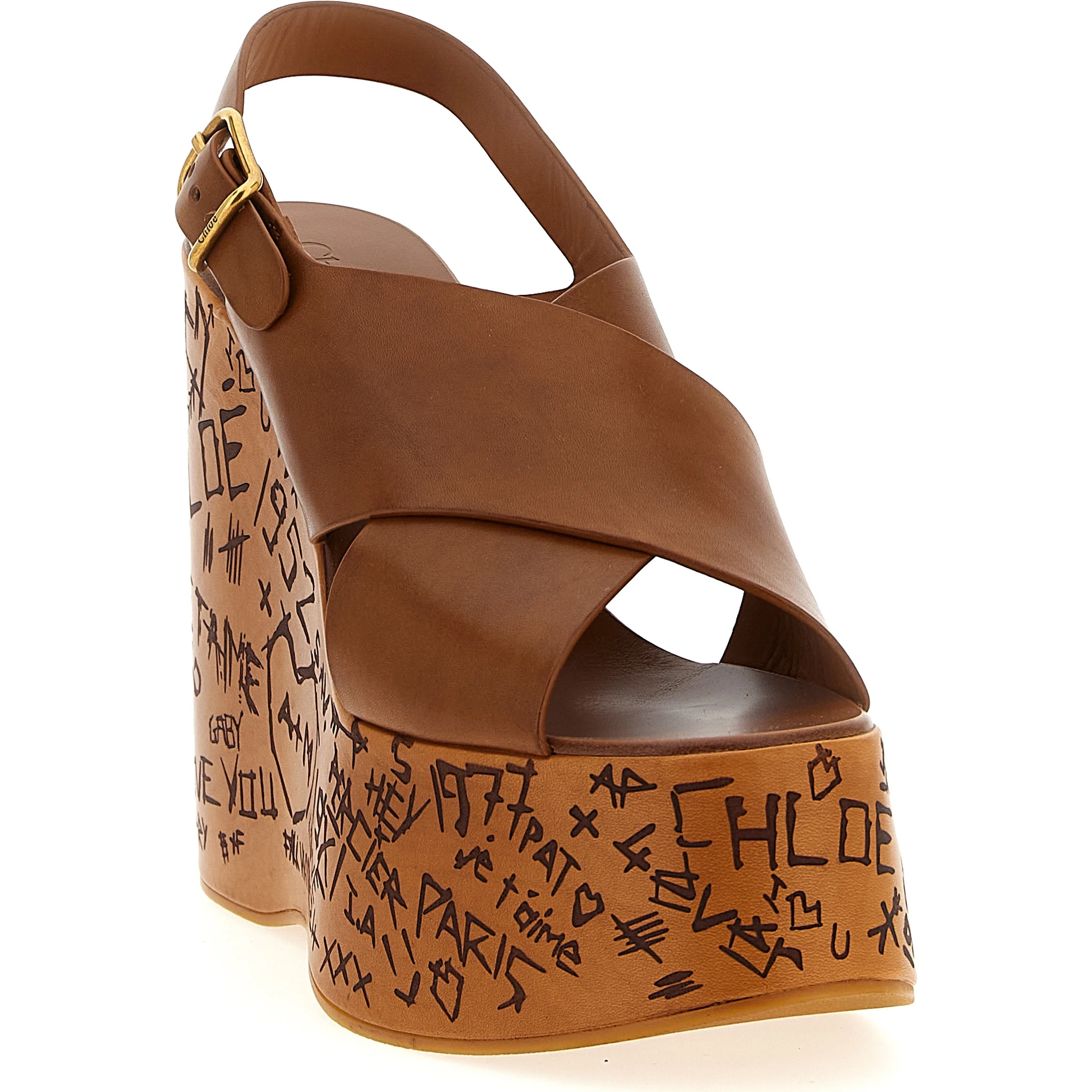 Brown Calfskin Wedge Sandals