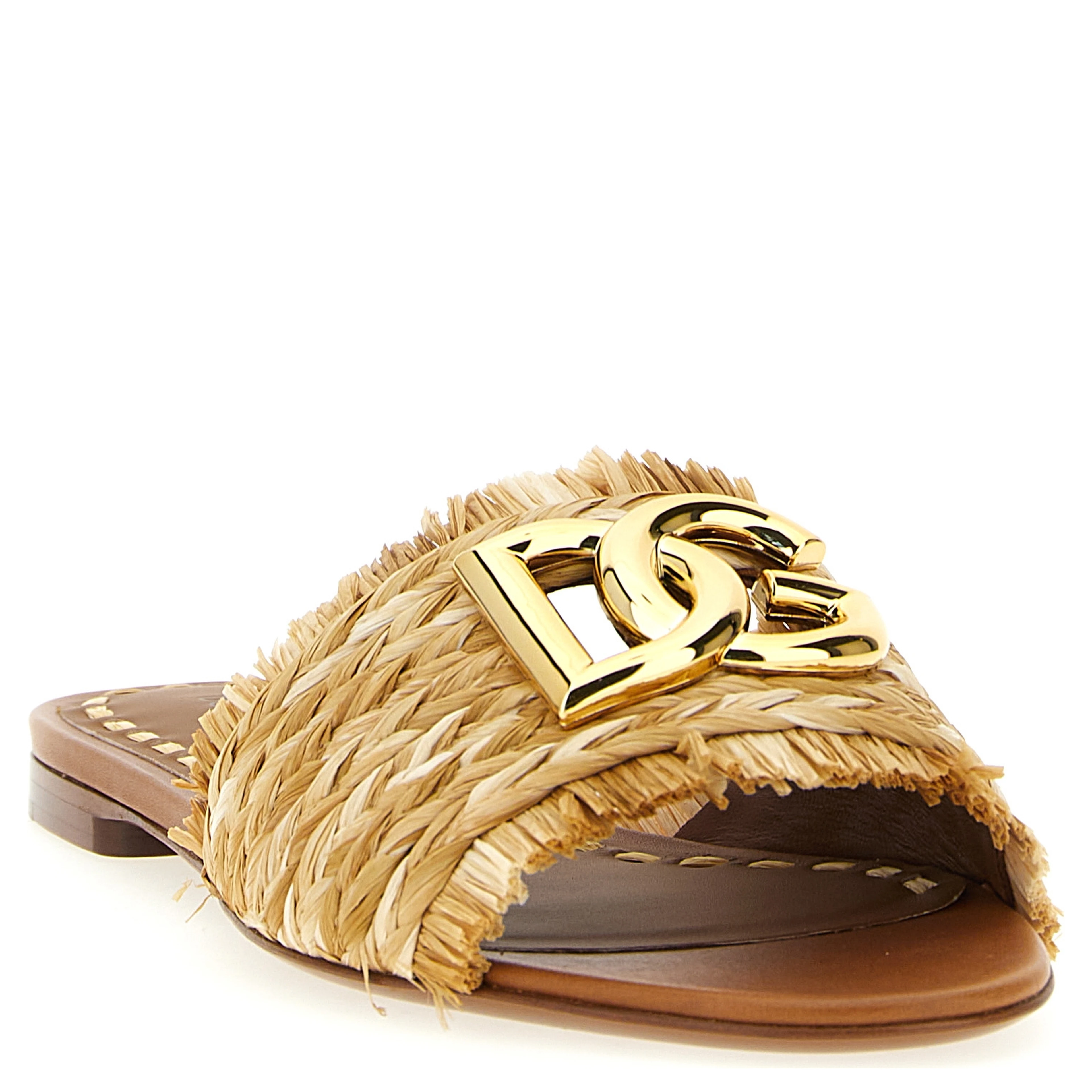 Brown Raffia Slides