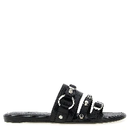 Black Lamb Leather Slides