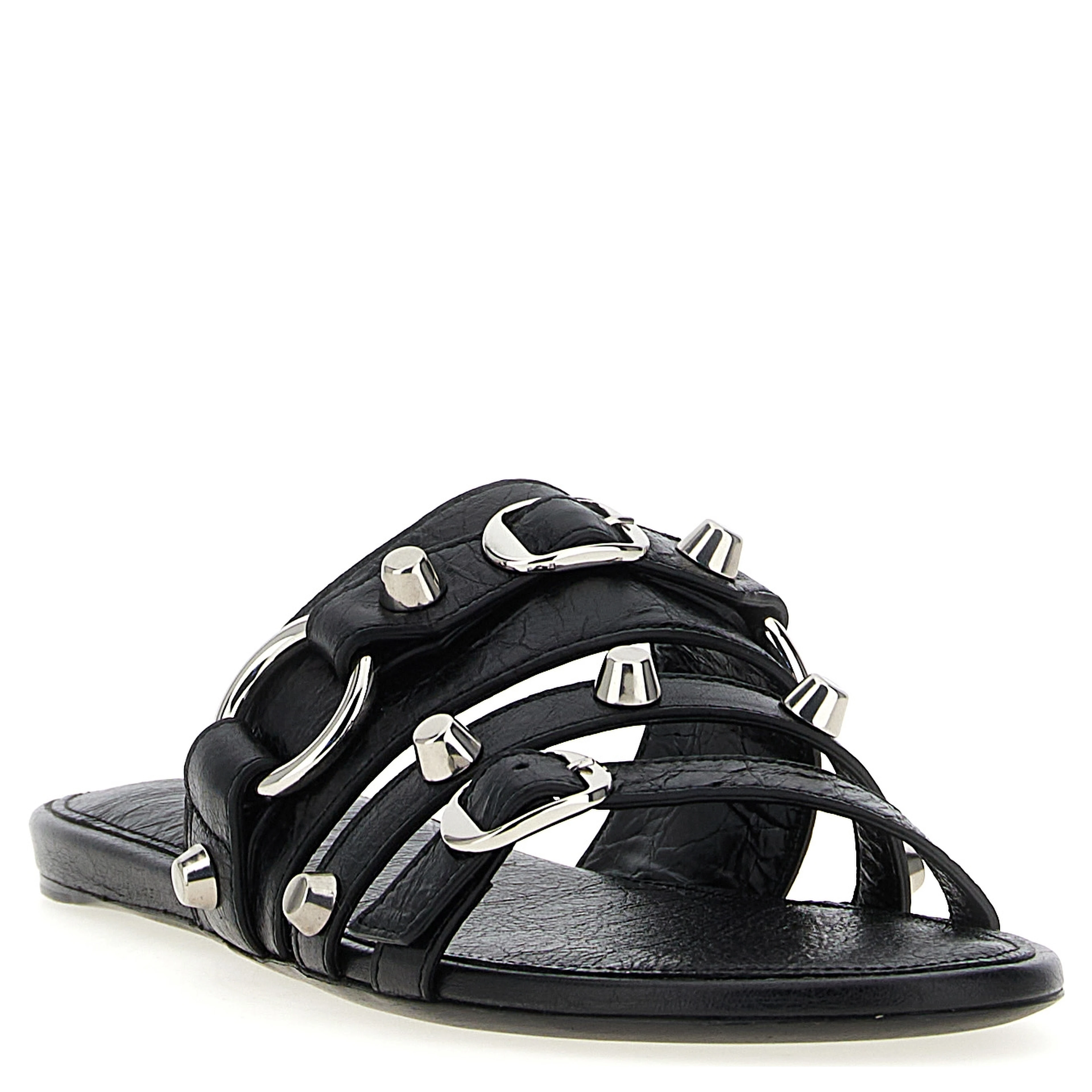 Black Lamb Leather Slides