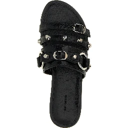 Black Lamb Leather Slides