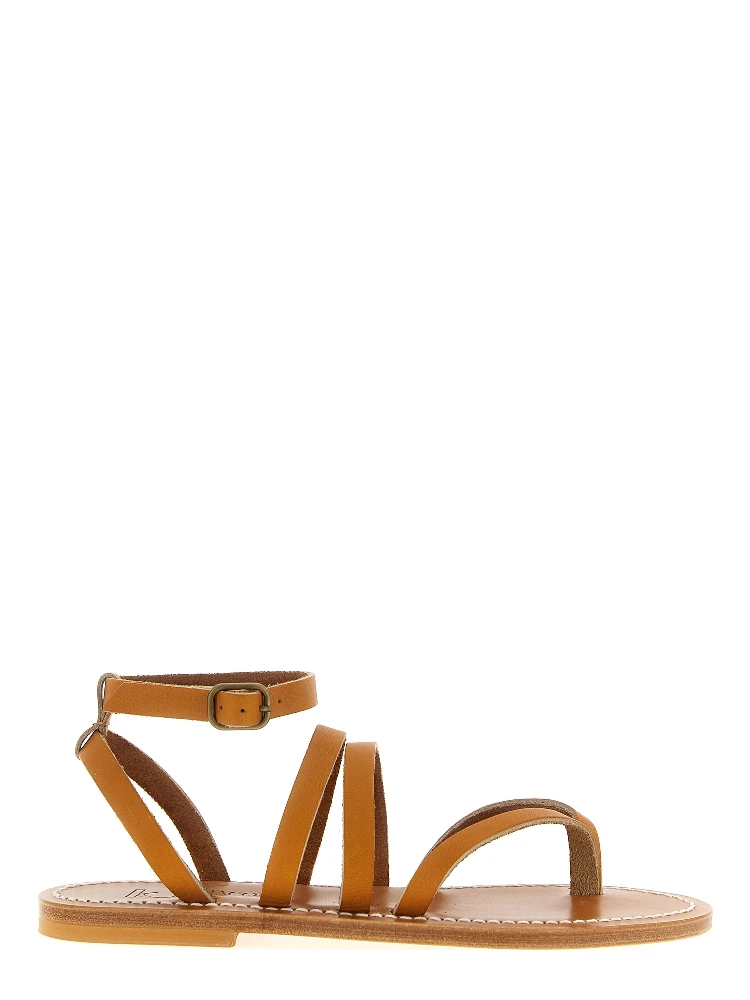 Brown Cowhide Flat Sandals