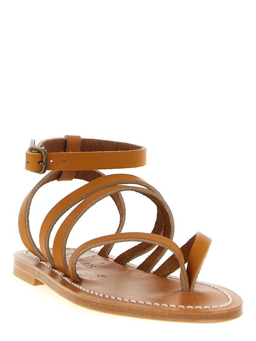 Brown Cowhide Flat Sandals