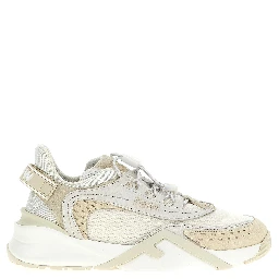 White Polyester Athletic Sneakers