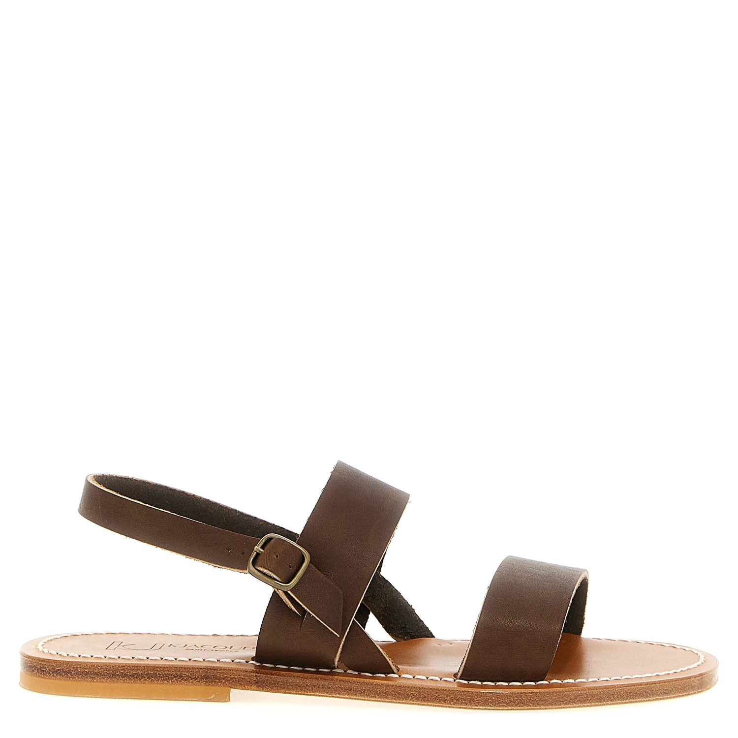 Brown Cowhide Flat Sandals