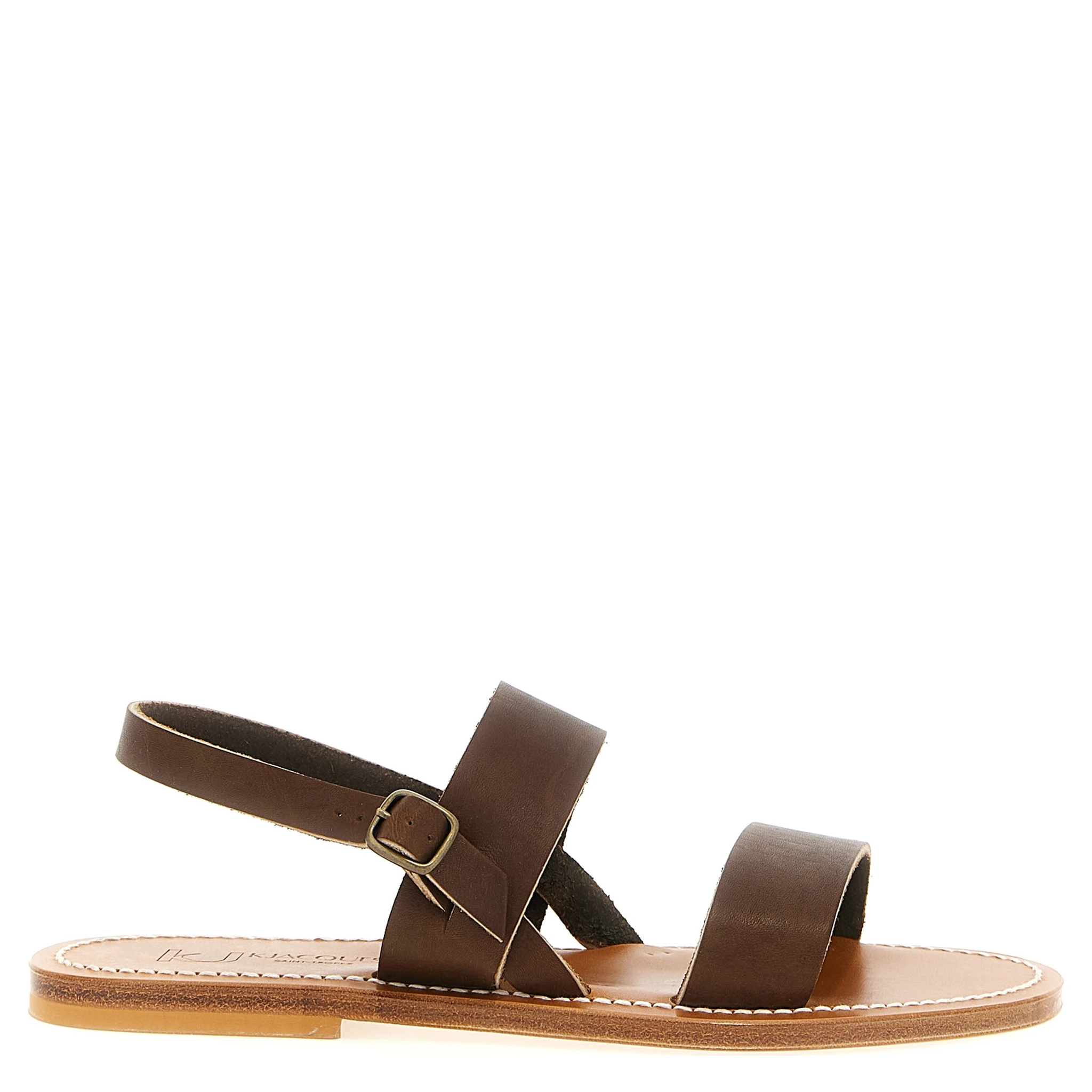 Brown Cowhide Flat Sandals
