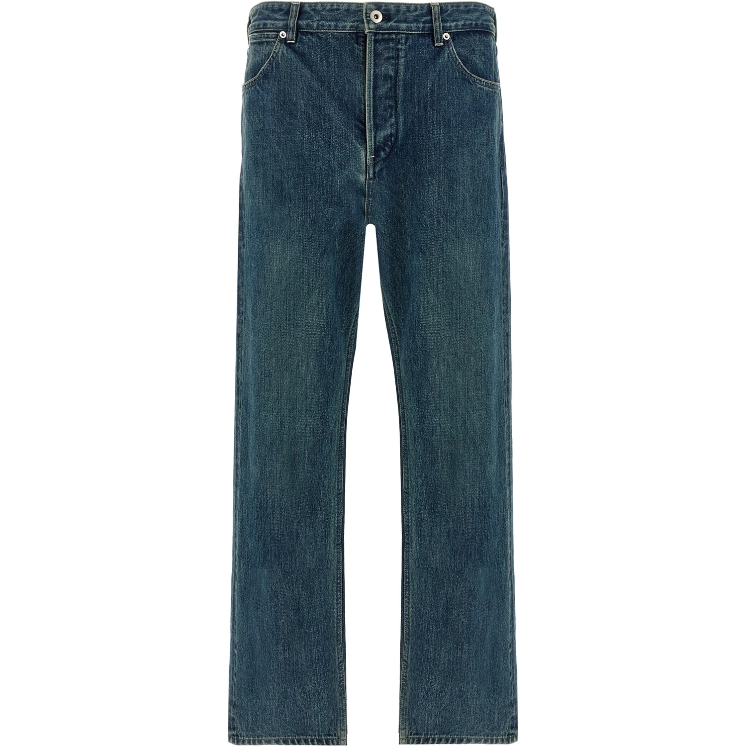 Blue Cotton Straight-Leg Jeans