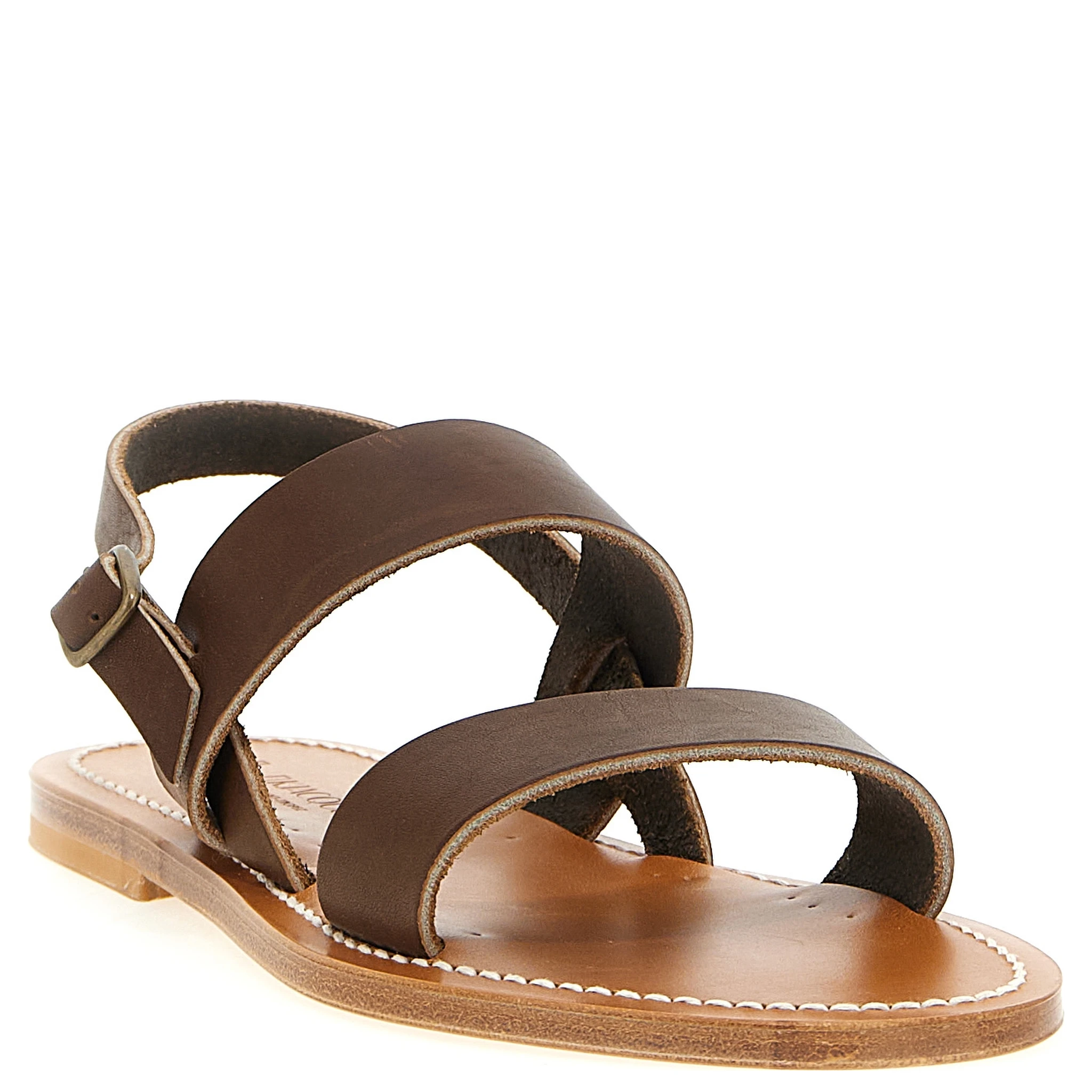 Brown Cowhide Flat Sandals