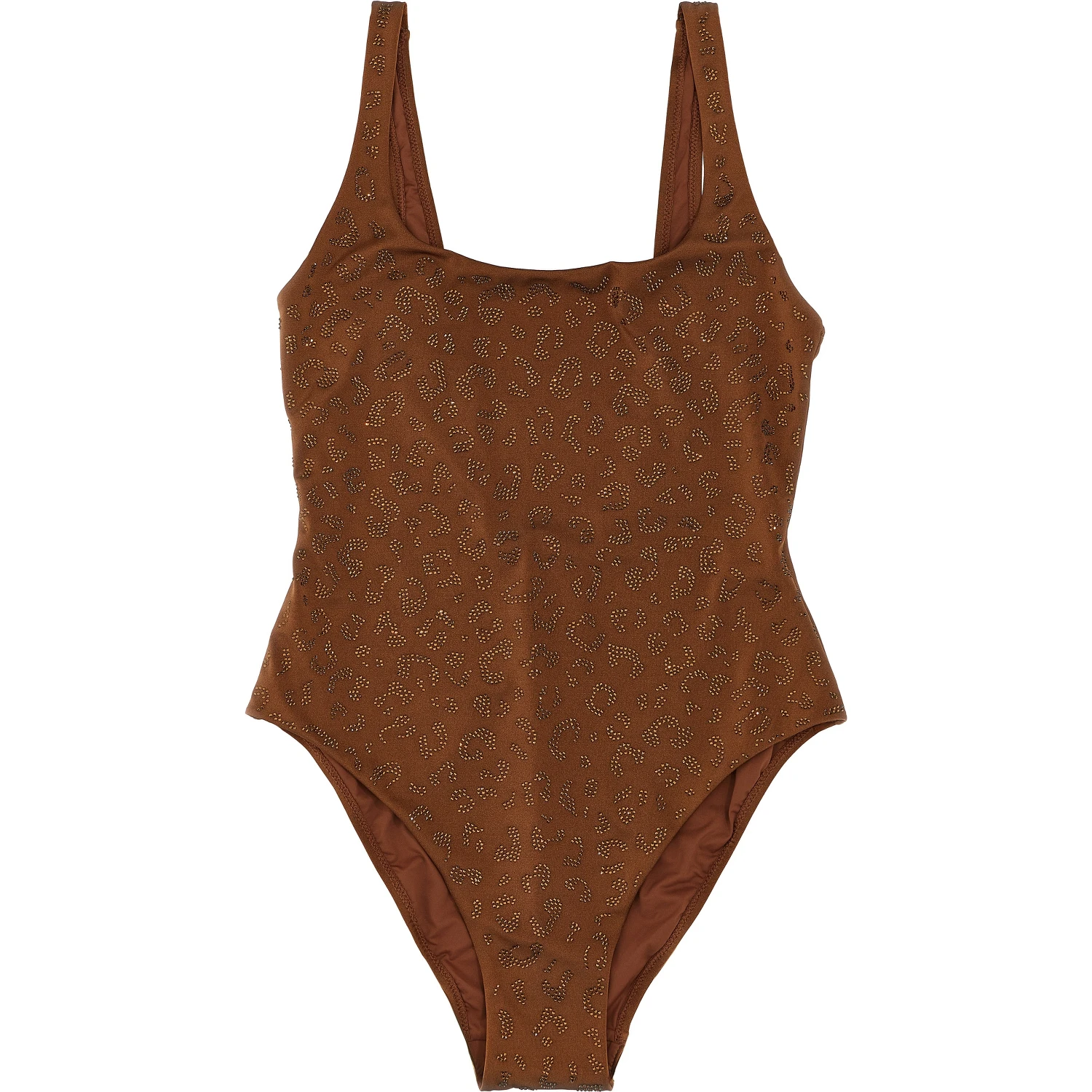 Brown Polyester One-Piece Swimsuit