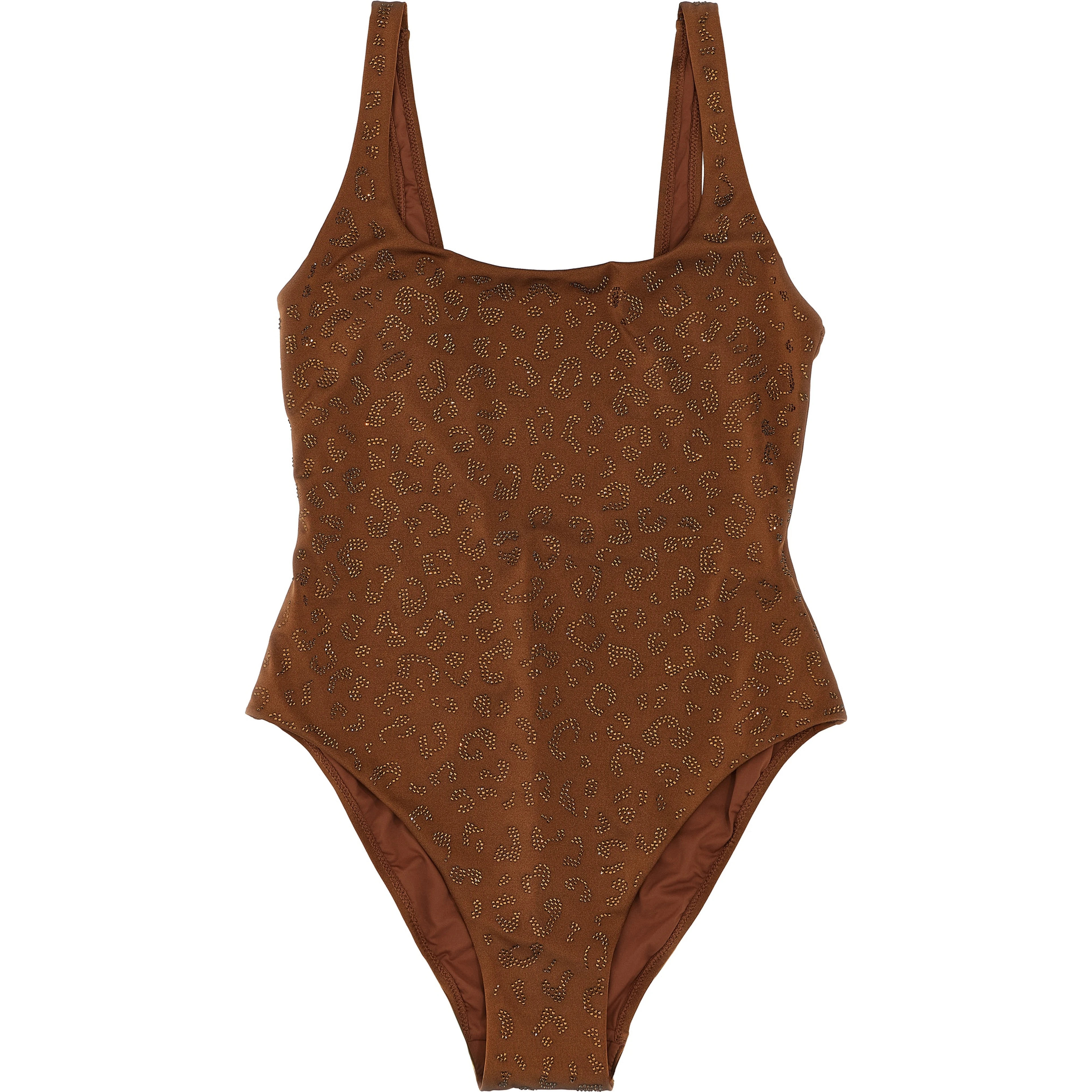 Brown Polyester One-Piece Swimsuit