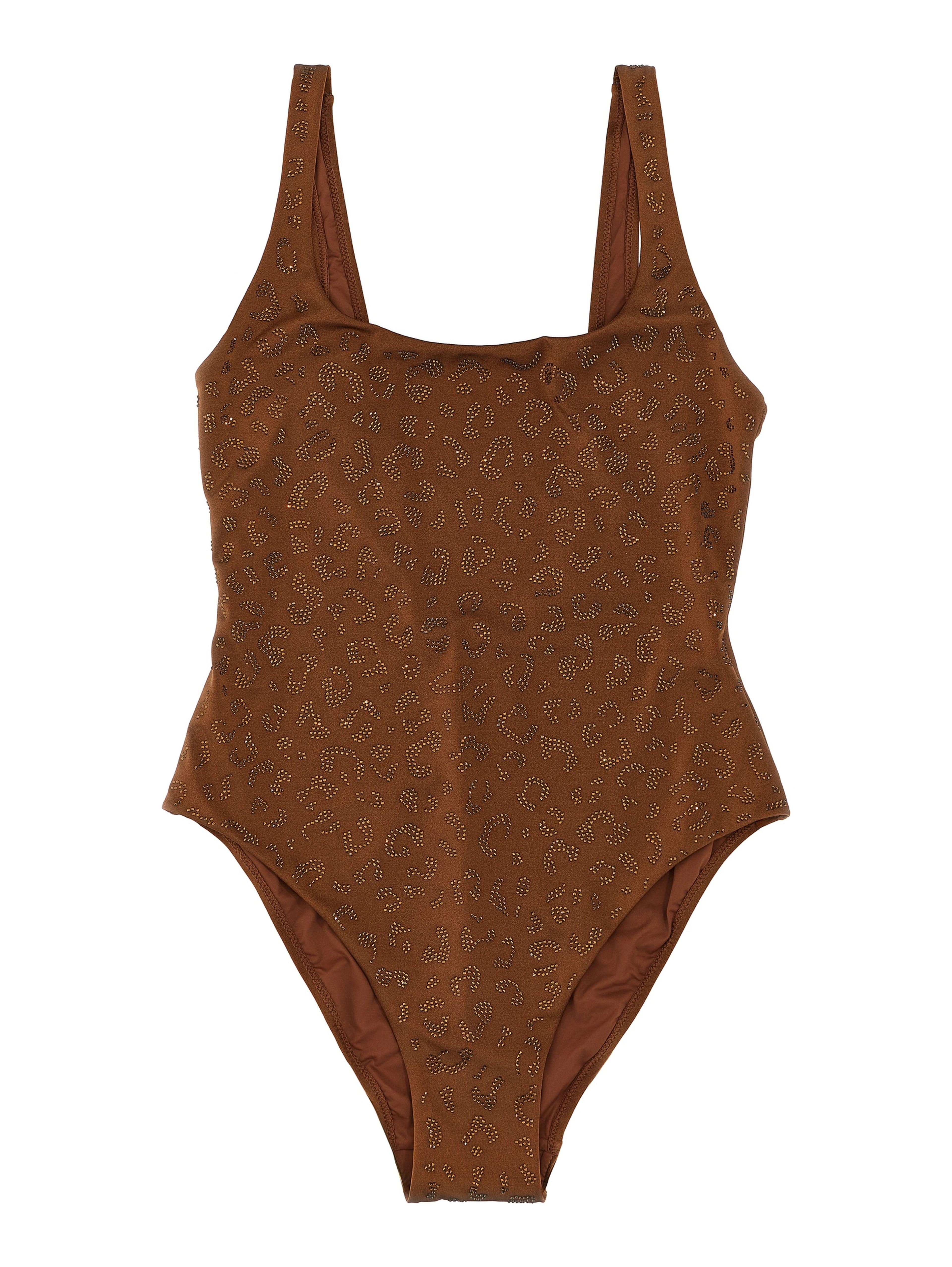 Brown Polyester One-Piece Swimsuit