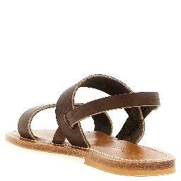 Brown Cowhide Flat Sandals