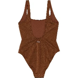 Brown Polyester One-Piece Swimsuit