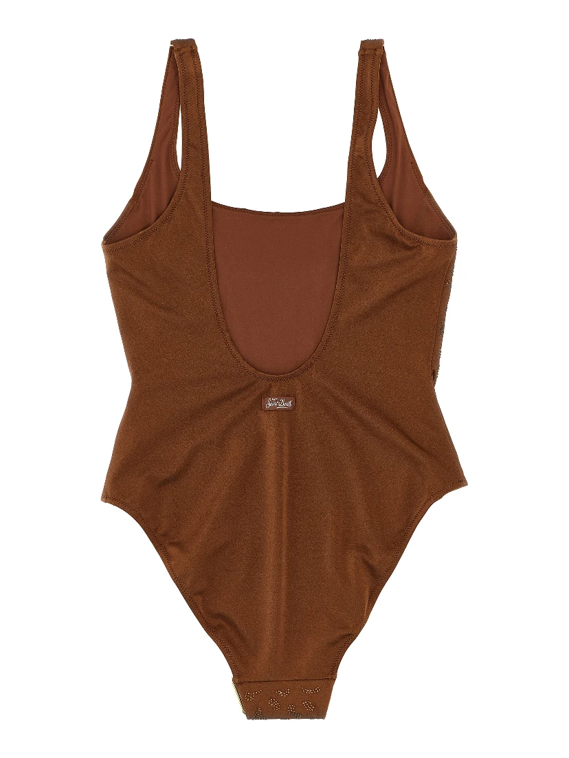 Brown Polyester One-Piece Swimsuit