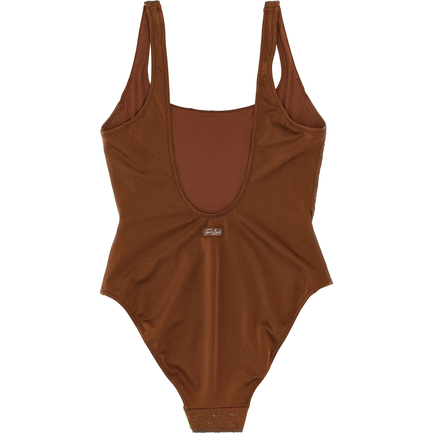Brown Polyester One-Piece Swimsuit