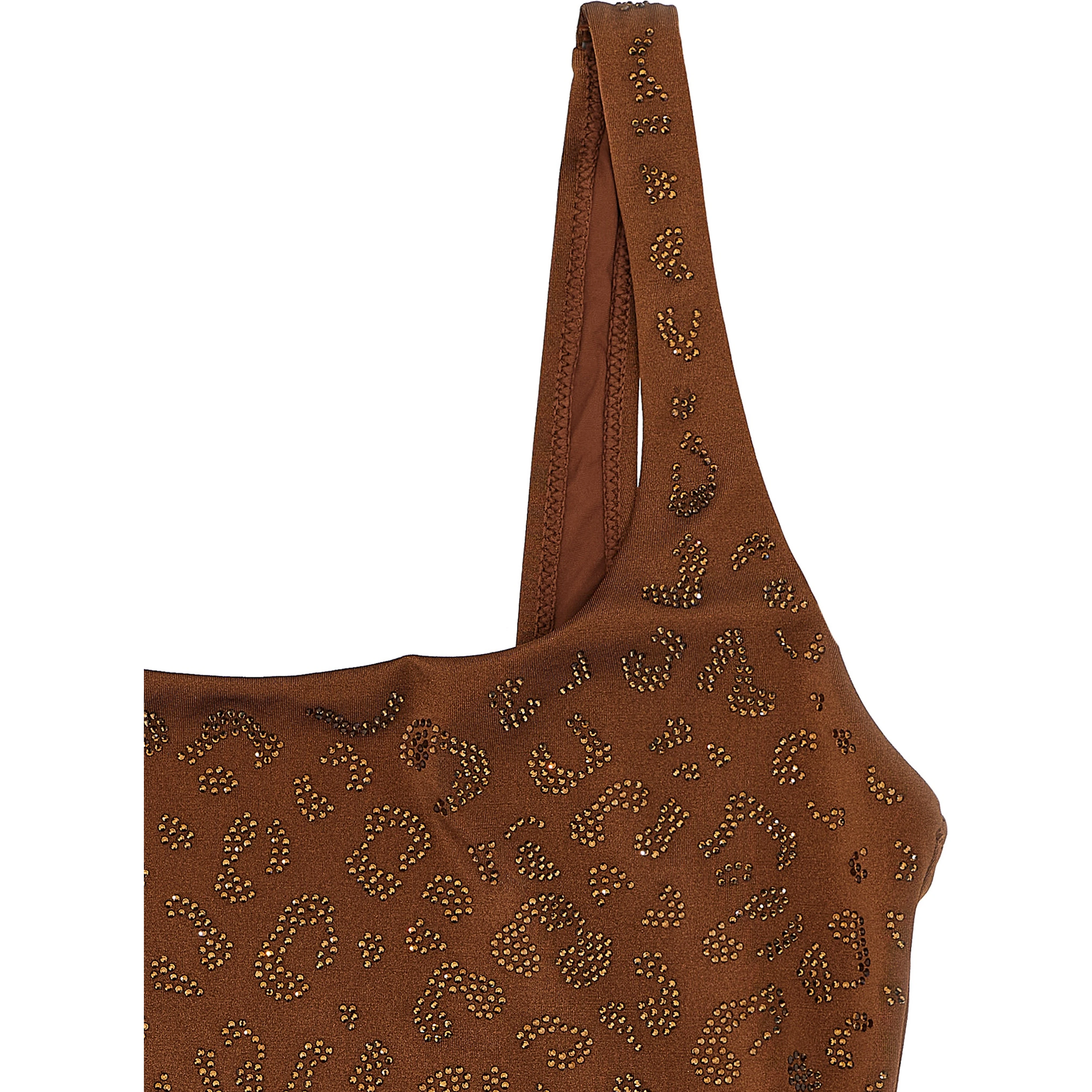 Brown Polyester One-Piece Swimsuit