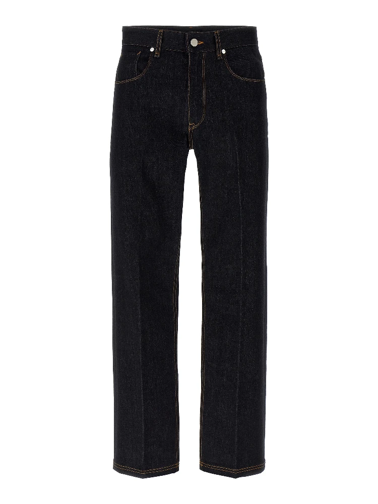 Blue Cotton Straight-Leg Jeans