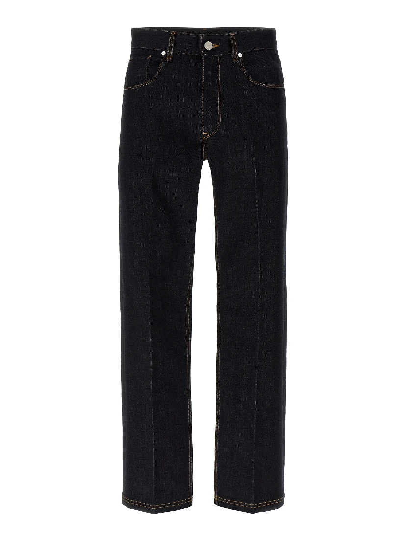 Blue Cotton Straight-Leg Jeans