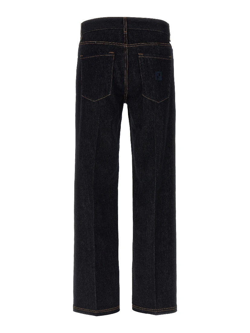 Blue Cotton Straight-Leg Jeans