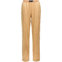 Beige Silk Casual Pants