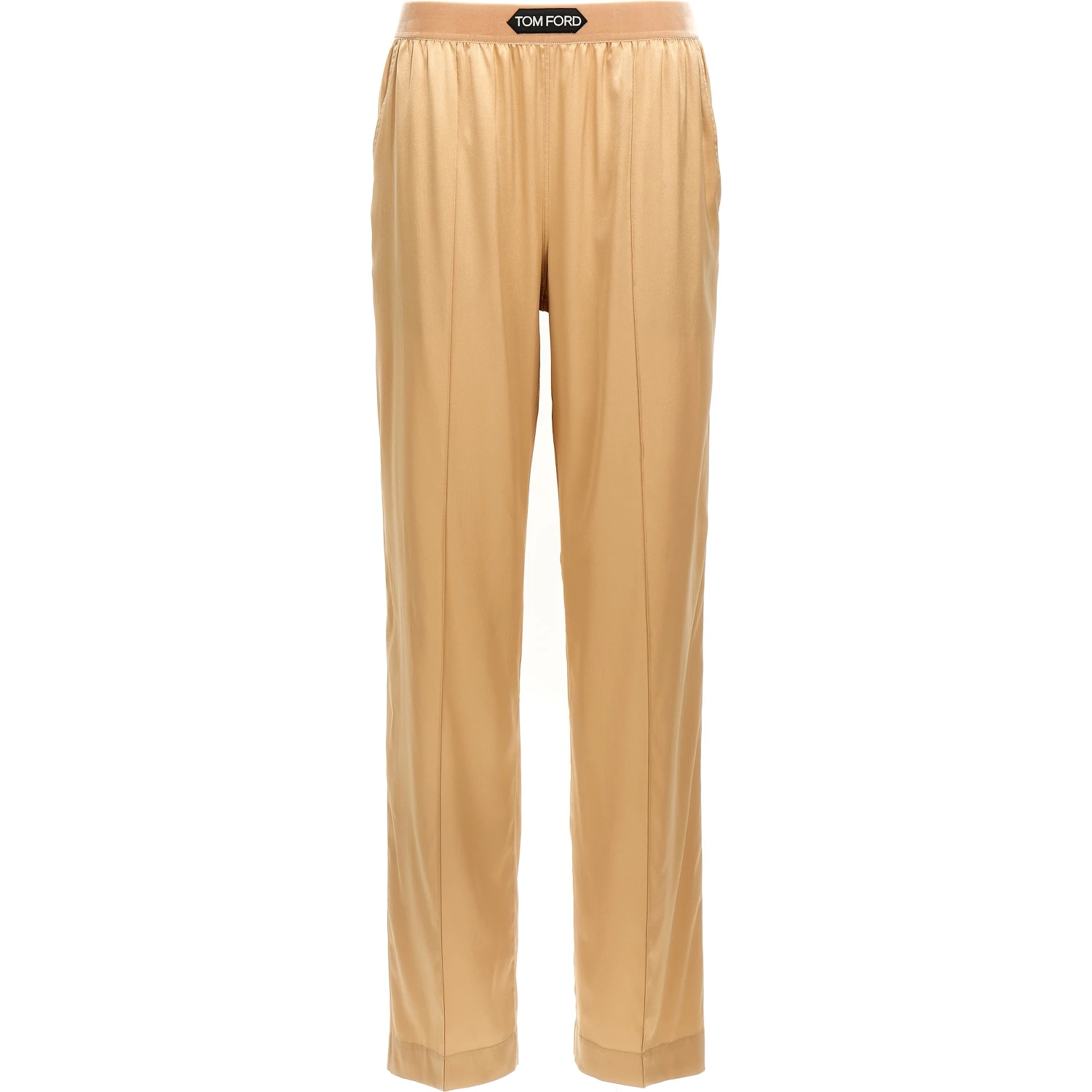 Beige Silk Casual Pants