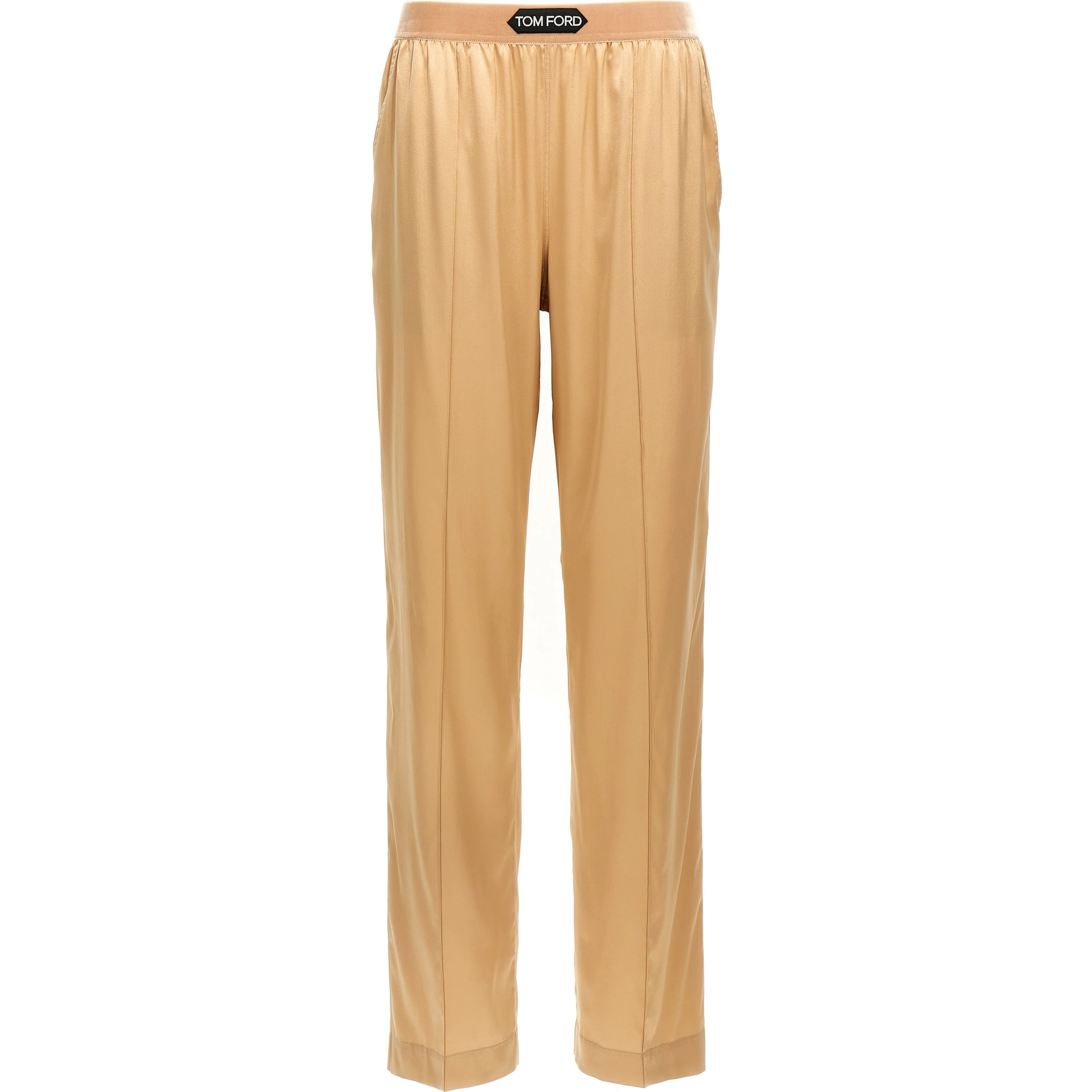 Beige Silk Casual Pants