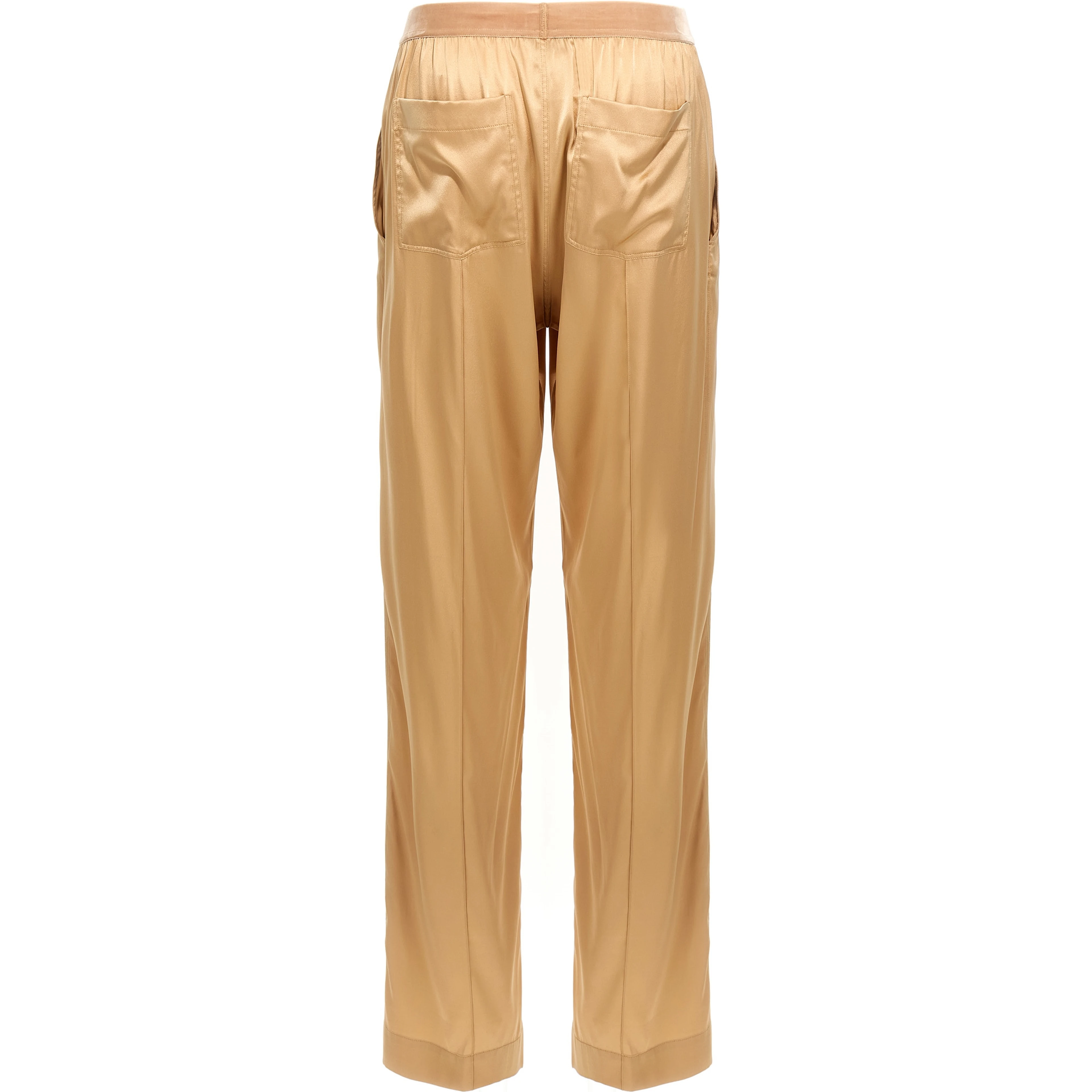 Beige Silk Casual Pants