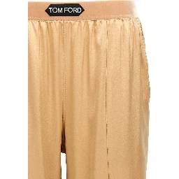 Beige Silk Casual Pants