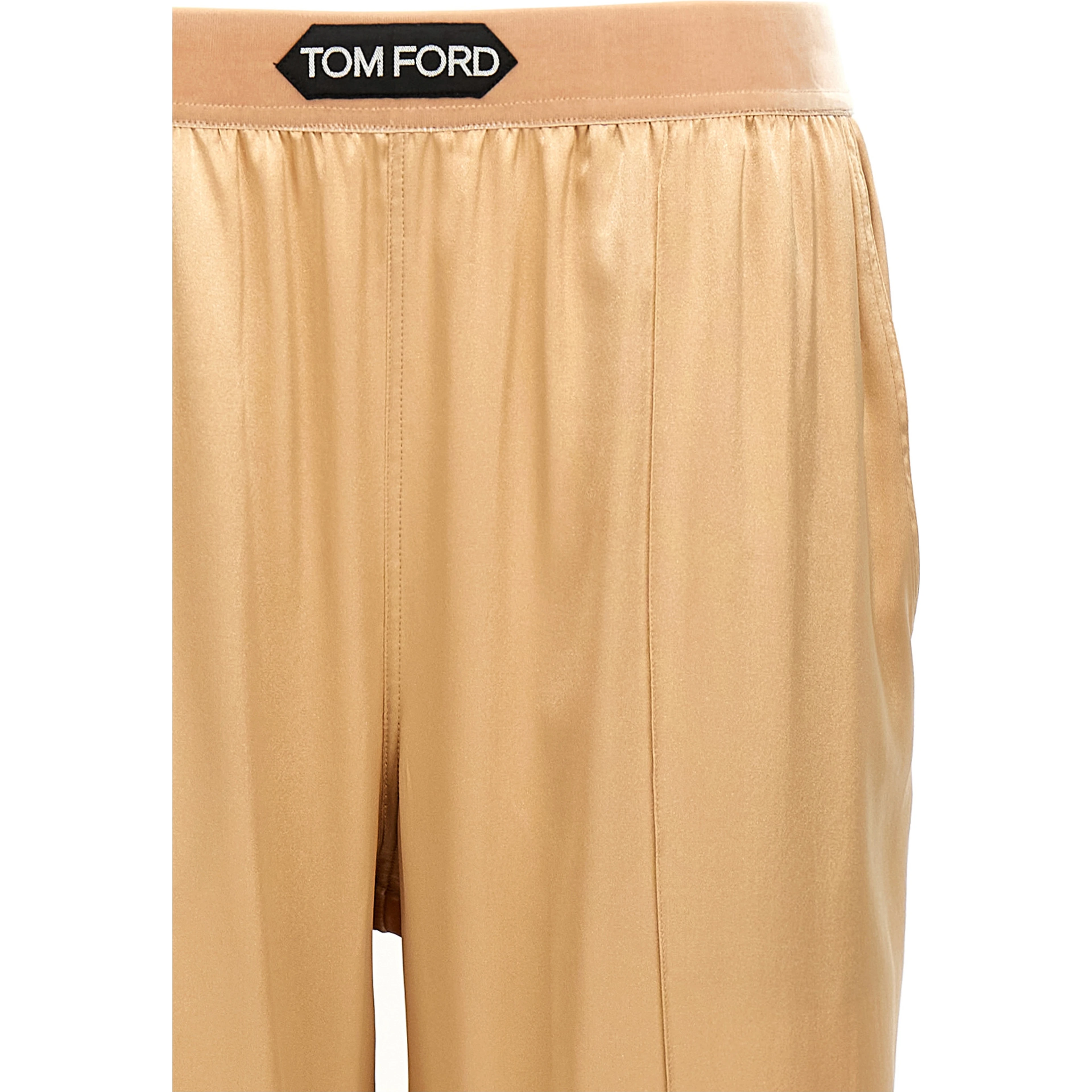 Beige Silk Casual Pants