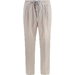 Beige Cotton Casual Pants