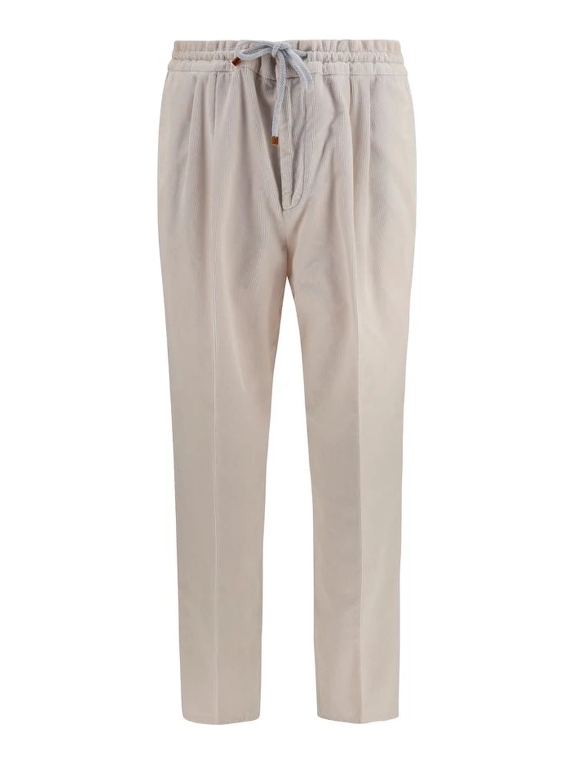 Beige Cotton Casual Pants