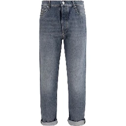 Gray Cotton Straight-Leg Jeans