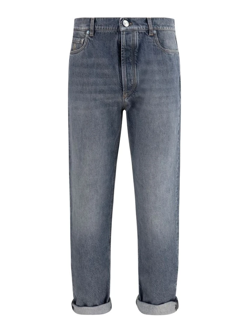 Gray Cotton Straight-Leg Jeans