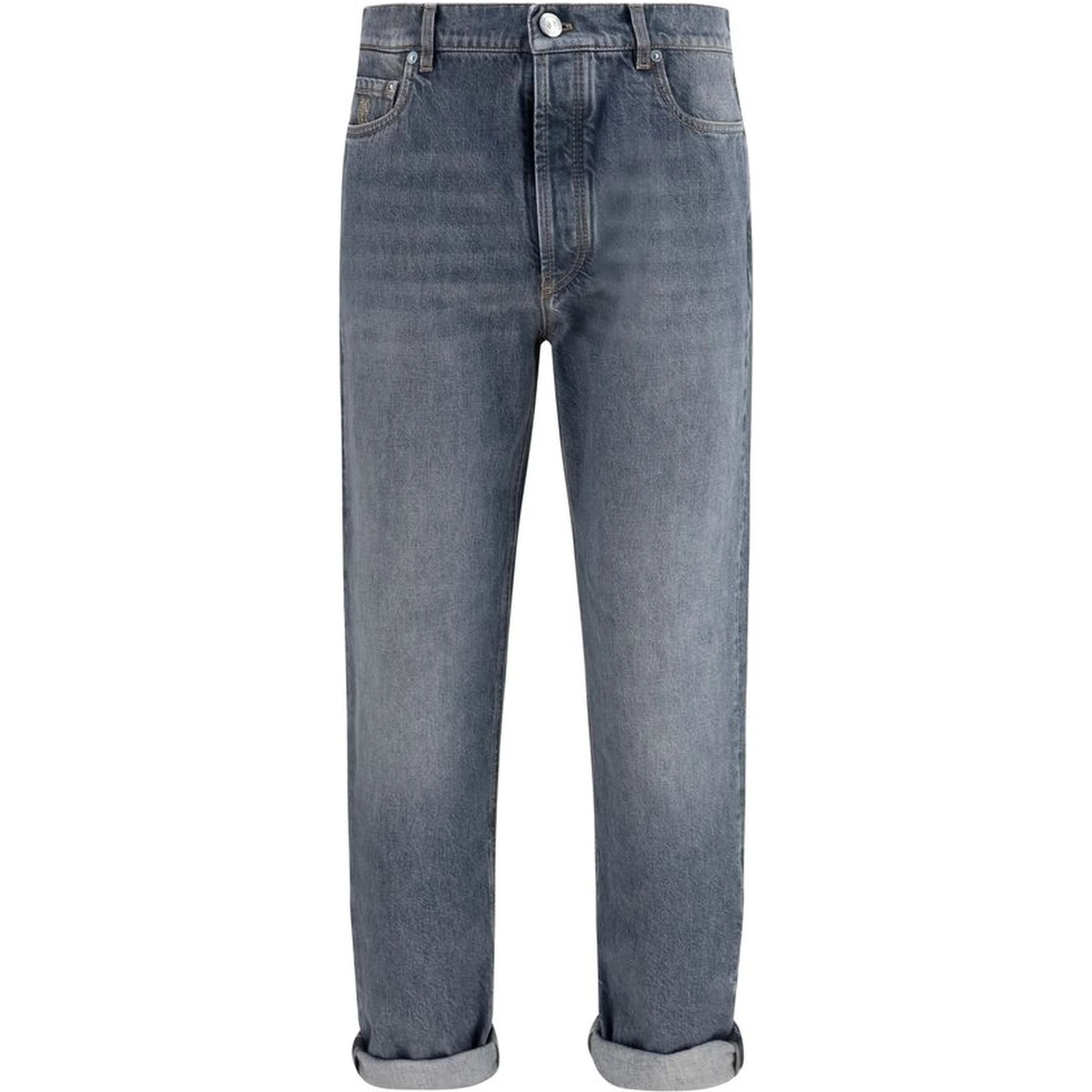 Gray Cotton Straight-Leg Jeans